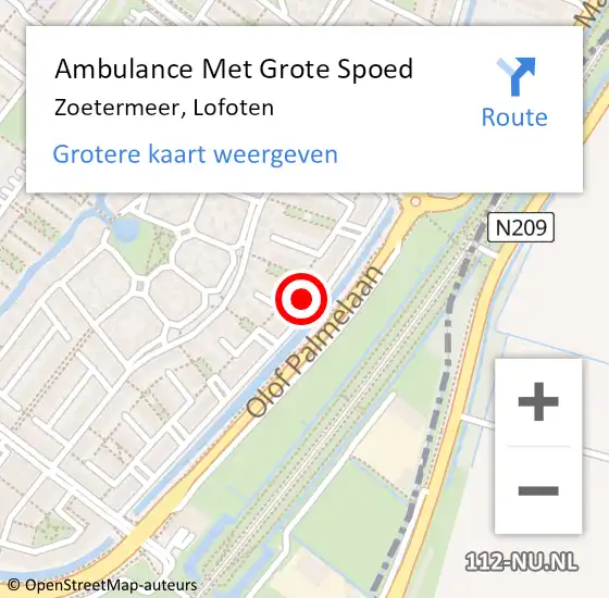 Locatie op kaart van de 112 melding: Ambulance Met Grote Spoed Naar Zoetermeer, Lofoten op 27 februari 2024 19:26