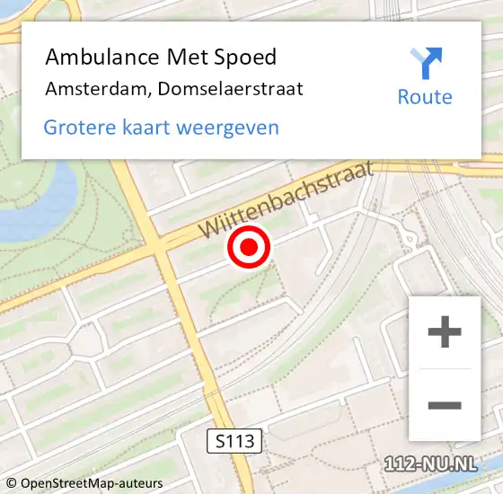 Locatie op kaart van de 112 melding: Ambulance Met Spoed Naar Amsterdam, Domselaerstraat op 27 februari 2024 19:30