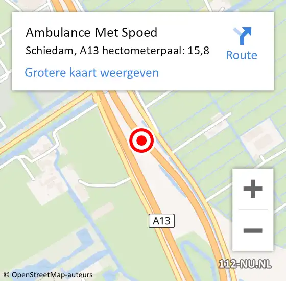 Locatie op kaart van de 112 melding: Ambulance Met Spoed Naar Schiedam, A13 hectometerpaal: 15,8 op 27 februari 2024 19:31