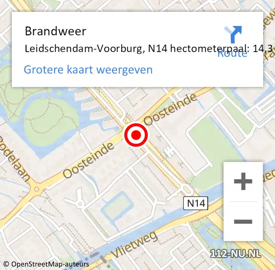 Locatie op kaart van de 112 melding: Brandweer Leidschendam-Voorburg, N14 hectometerpaal: 14,3 op 27 februari 2024 19:36