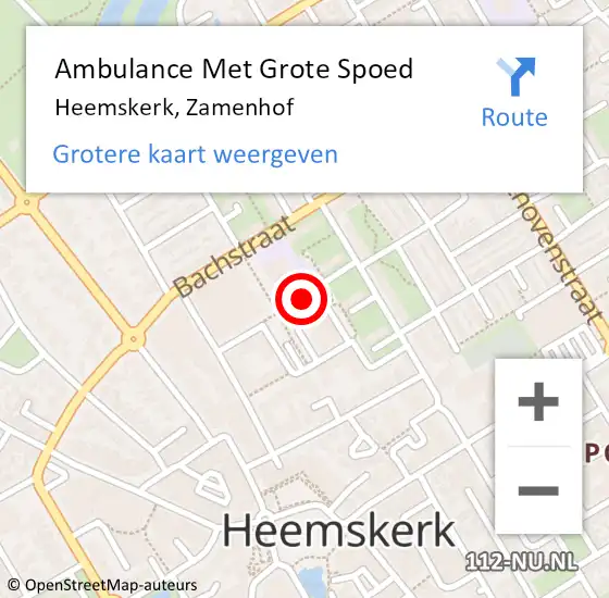 Locatie op kaart van de 112 melding: Ambulance Met Grote Spoed Naar Heemskerk, Zamenhof op 27 februari 2024 20:07