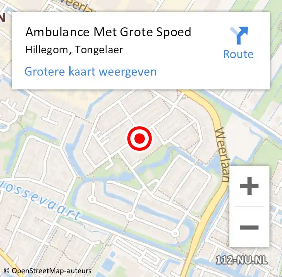 Locatie op kaart van de 112 melding: Ambulance Met Grote Spoed Naar Hillegom, Tongelaer op 27 februari 2024 20:15