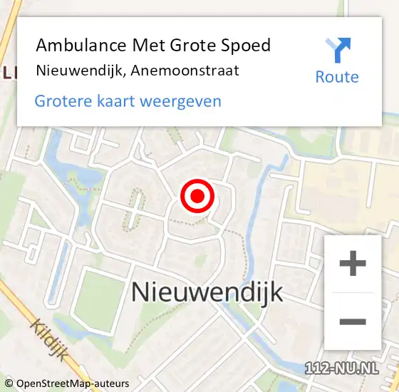 Locatie op kaart van de 112 melding: Ambulance Met Grote Spoed Naar Nieuwendijk, Anemoonstraat op 27 februari 2024 20:39