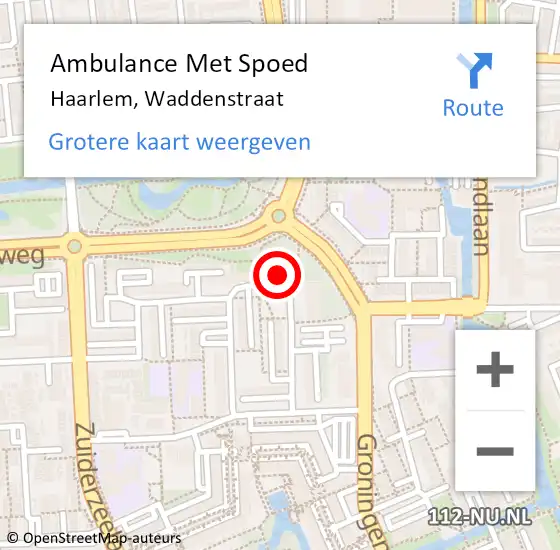 Locatie op kaart van de 112 melding: Ambulance Met Spoed Naar Haarlem, Waddenstraat op 27 februari 2024 20:54
