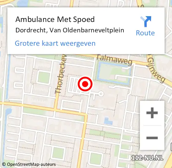 Locatie op kaart van de 112 melding: Ambulance Met Spoed Naar Dordrecht, Van Oldenbarneveltplein op 27 februari 2024 21:00