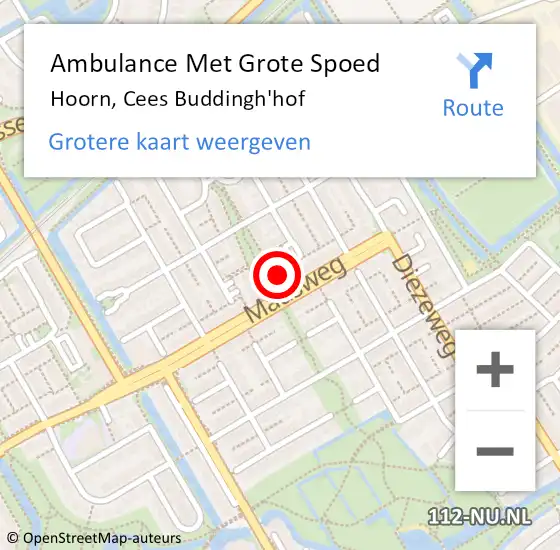 Locatie op kaart van de 112 melding: Ambulance Met Grote Spoed Naar Hoorn, Cees Buddingh'hof op 27 februari 2024 21:18