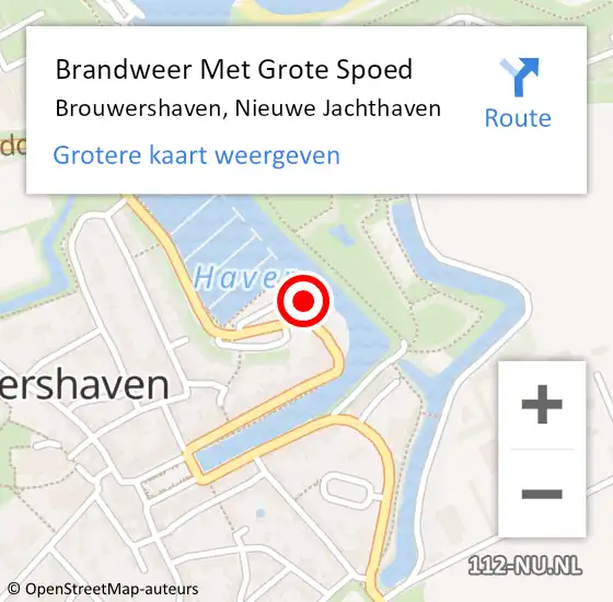 Locatie op kaart van de 112 melding: Brandweer Met Grote Spoed Naar Brouwershaven, Nieuwe Jachthaven op 27 februari 2024 22:04