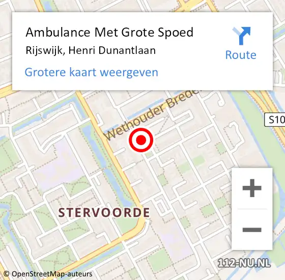 Locatie op kaart van de 112 melding: Ambulance Met Grote Spoed Naar Rijswijk, Henri Dunantlaan op 27 februari 2024 22:23