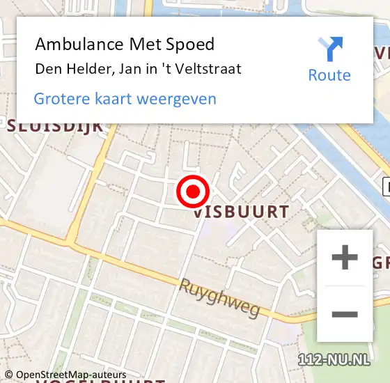 Locatie op kaart van de 112 melding: Ambulance Met Spoed Naar Den Helder, Jan in 't Veltstraat op 27 februari 2024 22:23