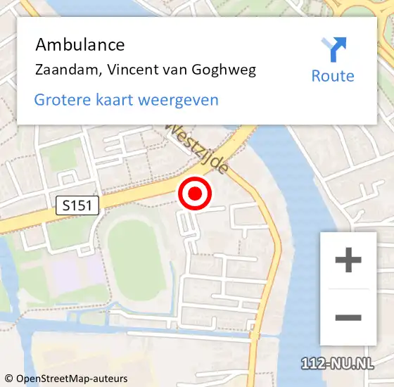 Locatie op kaart van de 112 melding: Ambulance Zaandam, Vincent van Goghweg op 27 februari 2024 22:42
