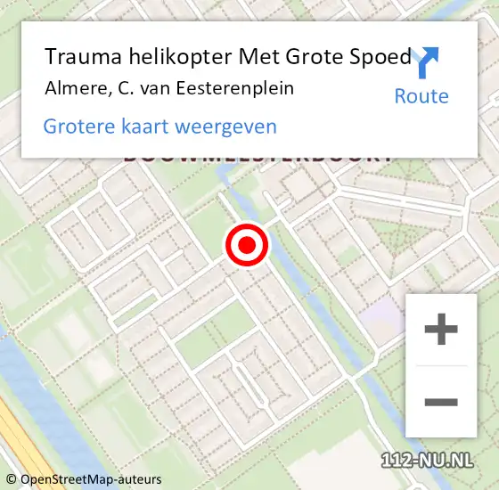 Locatie op kaart van de 112 melding: Trauma helikopter Met Grote Spoed Naar Almere, C. van Eesterenplein op 27 februari 2024 22:47