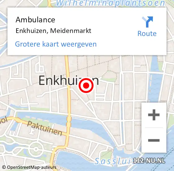 Locatie op kaart van de 112 melding: Ambulance Enkhuizen, Meidenmarkt op 27 februari 2024 23:13