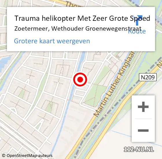 Locatie op kaart van de 112 melding: Trauma helikopter Met Zeer Grote Spoed Naar Zoetermeer, Wethouder Groenewegenstraat op 28 februari 2024 00:06