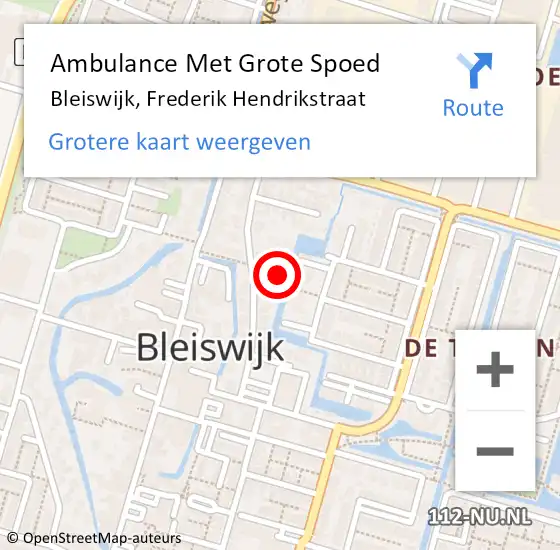 Locatie op kaart van de 112 melding: Ambulance Met Grote Spoed Naar Bleiswijk, Frederik Hendrikstraat op 28 februari 2024 00:23