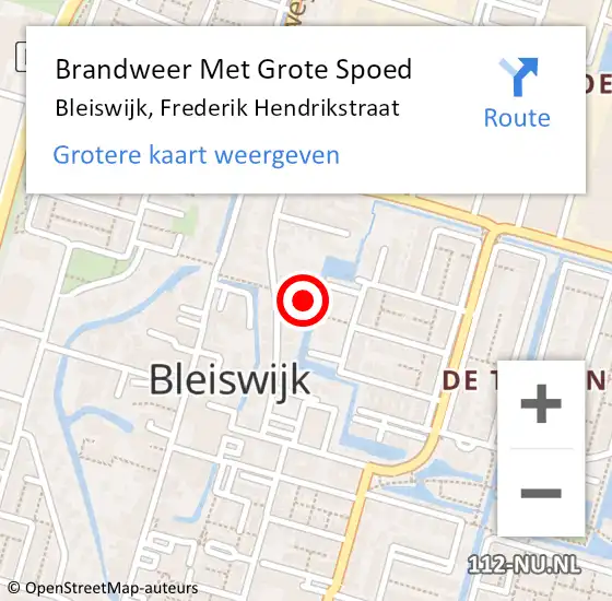 Locatie op kaart van de 112 melding: Brandweer Met Grote Spoed Naar Bleiswijk, Frederik Hendrikstraat op 28 februari 2024 00:24