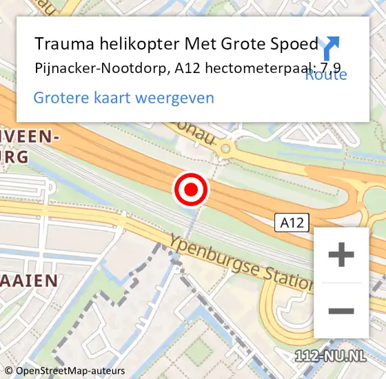 Locatie op kaart van de 112 melding: Trauma helikopter Met Grote Spoed Naar Pijnacker-Nootdorp, A12 hectometerpaal: 7,9 op 28 februari 2024 00:44
