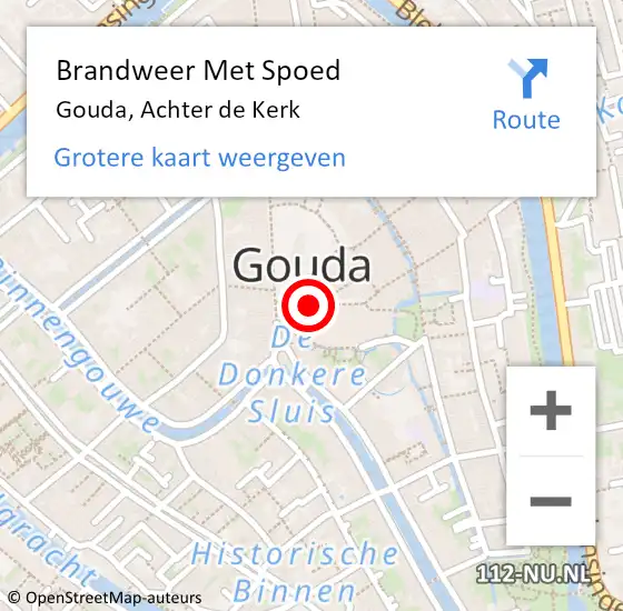 Locatie op kaart van de 112 melding: Brandweer Met Spoed Naar Gouda, Achter de Kerk op 28 februari 2024 00:56