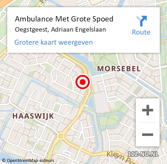 Locatie op kaart van de 112 melding: Ambulance Met Grote Spoed Naar Oegstgeest, Adriaan Engelslaan op 28 februari 2024 04:06