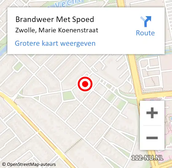 Locatie op kaart van de 112 melding: Brandweer Met Spoed Naar Zwolle, Marie Koenenstraat op 28 februari 2024 04:20