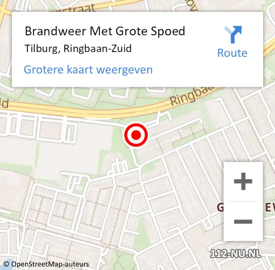 Locatie op kaart van de 112 melding: Brandweer Met Grote Spoed Naar Tilburg, Ringbaan-Zuid op 28 februari 2024 04:51