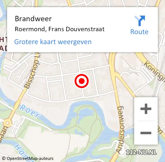 Locatie op kaart van de 112 melding: Brandweer Roermond, Frans Douvenstraat op 27 september 2014 11:53