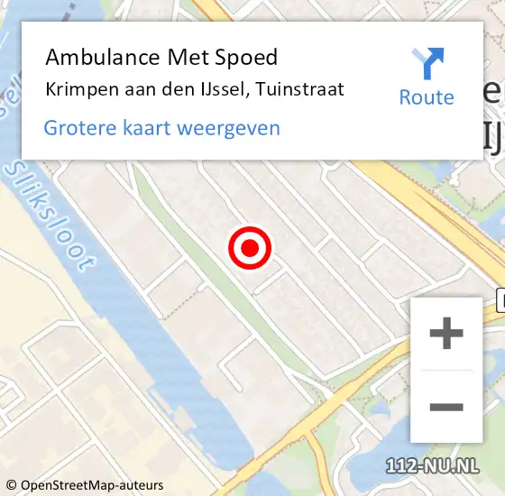 Locatie op kaart van de 112 melding: Ambulance Met Spoed Naar Krimpen aan den IJssel, Tuinstraat op 28 februari 2024 05:56