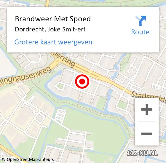 Locatie op kaart van de 112 melding: Brandweer Met Spoed Naar Dordrecht, Joke Smit-erf op 28 februari 2024 07:06