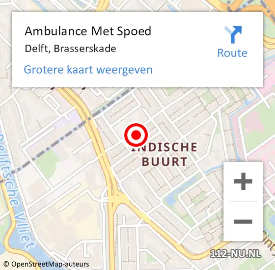 Locatie op kaart van de 112 melding: Ambulance Met Spoed Naar Delft, Brasserskade op 28 februari 2024 08:06