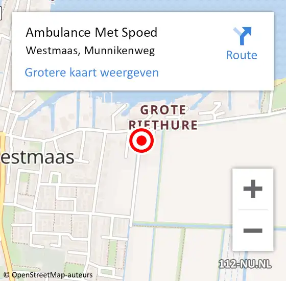 Locatie op kaart van de 112 melding: Ambulance Met Spoed Naar Westmaas, Munnikenweg op 28 februari 2024 09:01