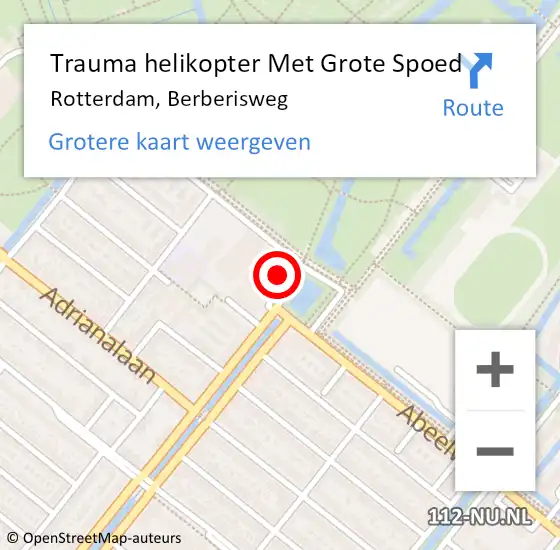 Locatie op kaart van de 112 melding: Trauma helikopter Met Grote Spoed Naar Rotterdam, Berberisweg op 28 februari 2024 09:03