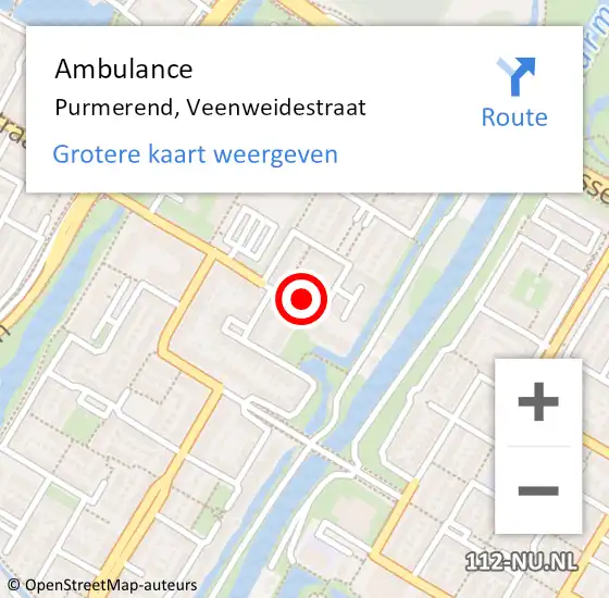 Locatie op kaart van de 112 melding: Ambulance Purmerend, Veenweidestraat op 28 februari 2024 09:04
