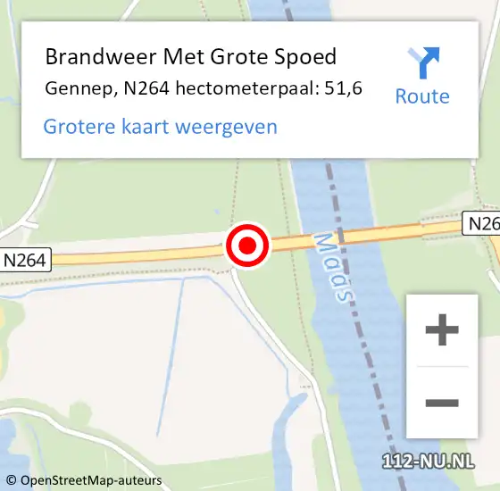 Locatie op kaart van de 112 melding: Brandweer Met Grote Spoed Naar Gennep, N264 hectometerpaal: 51,6 op 28 februari 2024 09:08