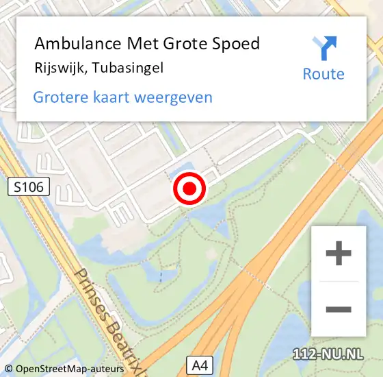 Locatie op kaart van de 112 melding: Ambulance Met Grote Spoed Naar Rijswijk, Tubasingel op 28 februari 2024 09:09