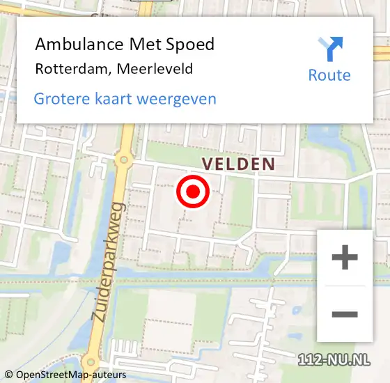 Locatie op kaart van de 112 melding: Ambulance Met Spoed Naar Rotterdam, Meerleveld op 28 februari 2024 09:39