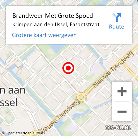 Locatie op kaart van de 112 melding: Brandweer Met Grote Spoed Naar Krimpen aan den IJssel, Fazantstraat op 28 februari 2024 09:39