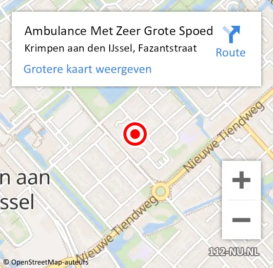 Locatie op kaart van de 112 melding: Ambulance Met Zeer Grote Spoed Naar Krimpen aan den IJssel, Fazantstraat op 28 februari 2024 09:45