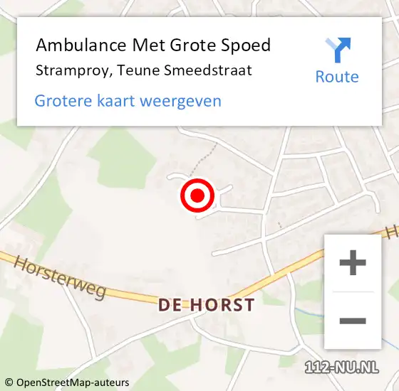 Locatie op kaart van de 112 melding: Ambulance Met Grote Spoed Naar Stramproy, Teune Smeedstraat op 28 februari 2024 10:08