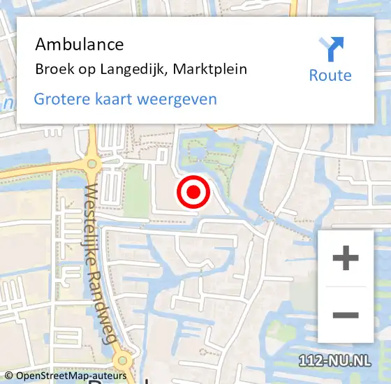 Locatie op kaart van de 112 melding: Ambulance Broek op Langedijk, Marktplein op 28 februari 2024 10:17