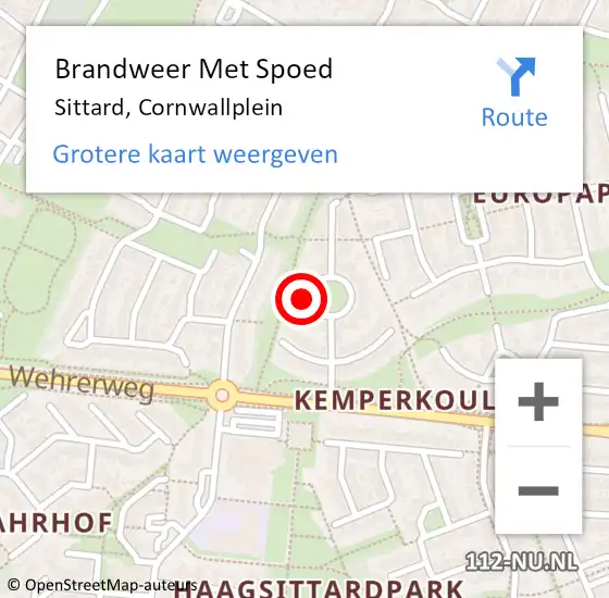 Locatie op kaart van de 112 melding: Brandweer Met Spoed Naar Sittard, Cornwallplein op 28 februari 2024 10:19