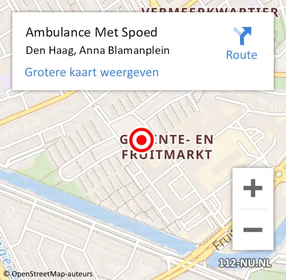 Locatie op kaart van de 112 melding: Ambulance Met Spoed Naar Den Haag, Anna Blamanplein op 28 februari 2024 10:36