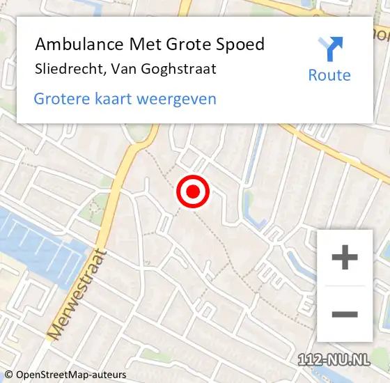 Locatie op kaart van de 112 melding: Ambulance Met Grote Spoed Naar Sliedrecht, Van Goghstraat op 28 februari 2024 11:20