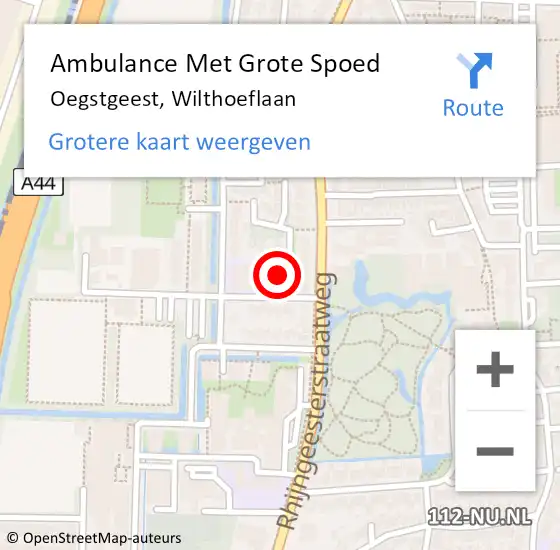 Locatie op kaart van de 112 melding: Ambulance Met Grote Spoed Naar Oegstgeest, Wilthoeflaan op 28 februari 2024 11:35