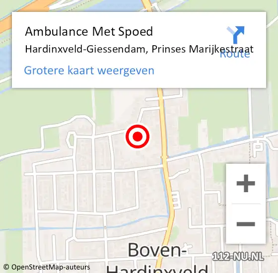 Locatie op kaart van de 112 melding: Ambulance Met Spoed Naar Hardinxveld-Giessendam, Prinses Marijkestraat op 28 februari 2024 11:36