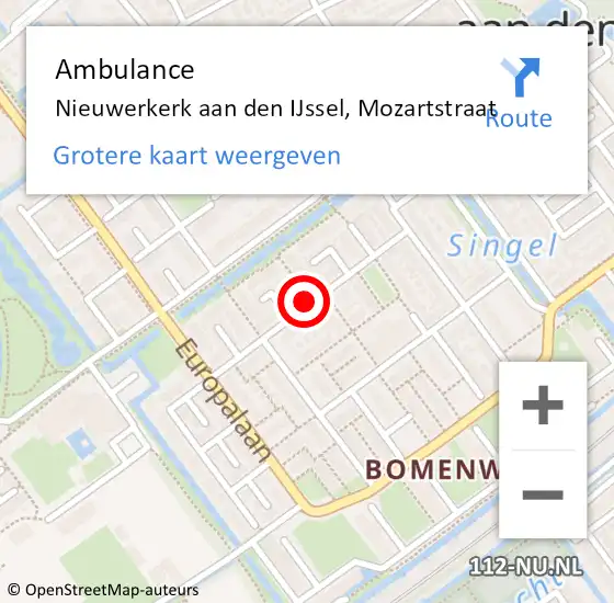 Locatie op kaart van de 112 melding: Ambulance Nieuwerkerk aan den IJssel, Mozartstraat op 27 september 2014 12:29