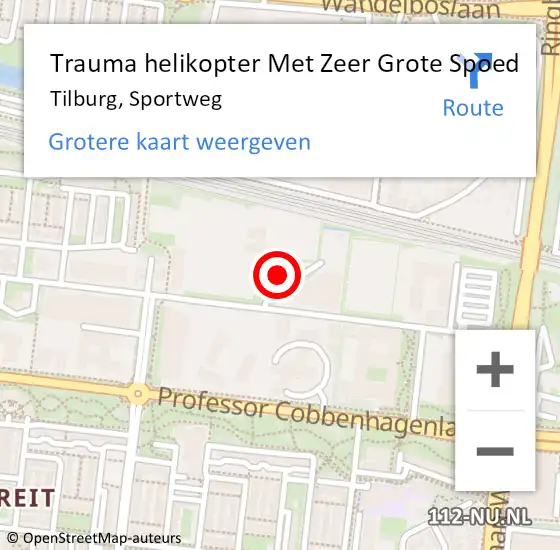 Locatie op kaart van de 112 melding: Trauma helikopter Met Zeer Grote Spoed Naar Tilburg, Sportweg op 28 februari 2024 11:48