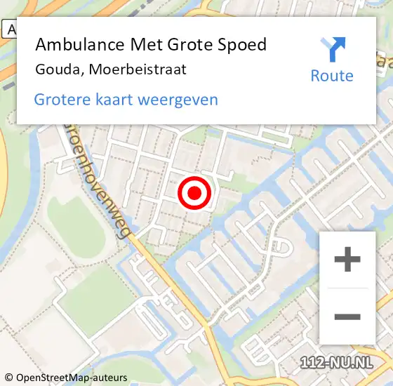 Locatie op kaart van de 112 melding: Ambulance Met Grote Spoed Naar Gouda, Moerbeistraat op 28 februari 2024 12:09