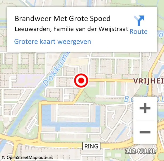 Locatie op kaart van de 112 melding: Brandweer Met Grote Spoed Naar Leeuwarden, Familie van der Weijstraat op 28 februari 2024 12:13