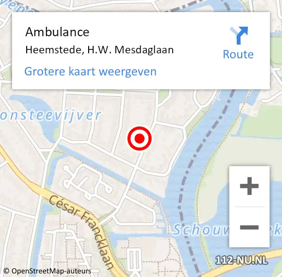 Locatie op kaart van de 112 melding: Ambulance Heemstede, H.W. Mesdaglaan op 28 februari 2024 12:34