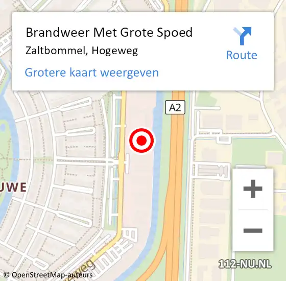 Locatie op kaart van de 112 melding: Brandweer Met Grote Spoed Naar Zaltbommel, Hogeweg op 28 februari 2024 12:56