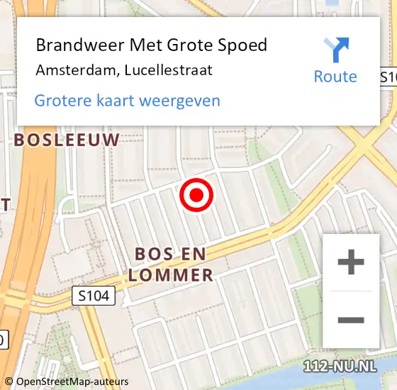 Locatie op kaart van de 112 melding: Brandweer Met Grote Spoed Naar Amsterdam, Lucellestraat op 28 februari 2024 13:22